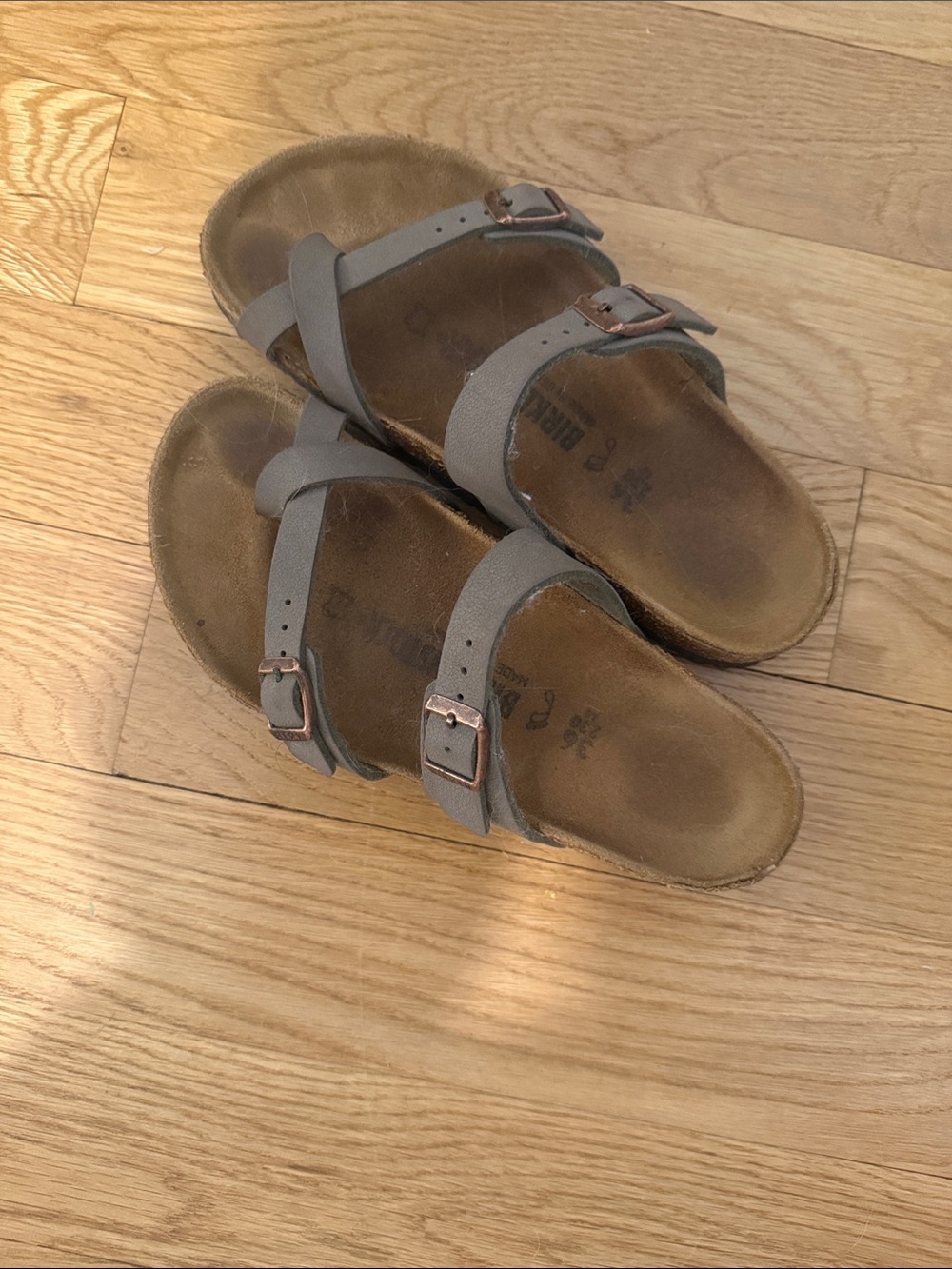Birkenstock Gray Double-Strap Slide Sandals